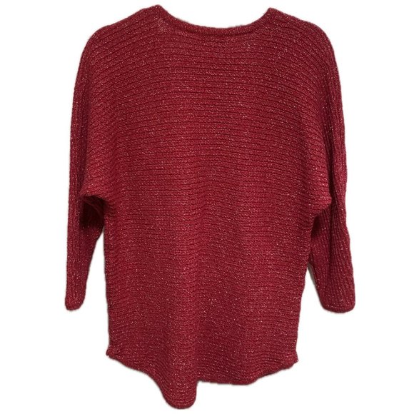 New York & Company Sparkly Red V-Neck Sweater (Large) - Picture 2 of 5